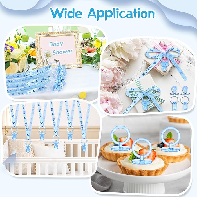 100 Pieces Baby Shower Pacifiers Necklace, Cute Acrylic Pacifier Necklaces for Chupones para Baby Shower Games Charm, Party Favors, Decorations DIY, Gender Reveal Table Scatter(Blue)