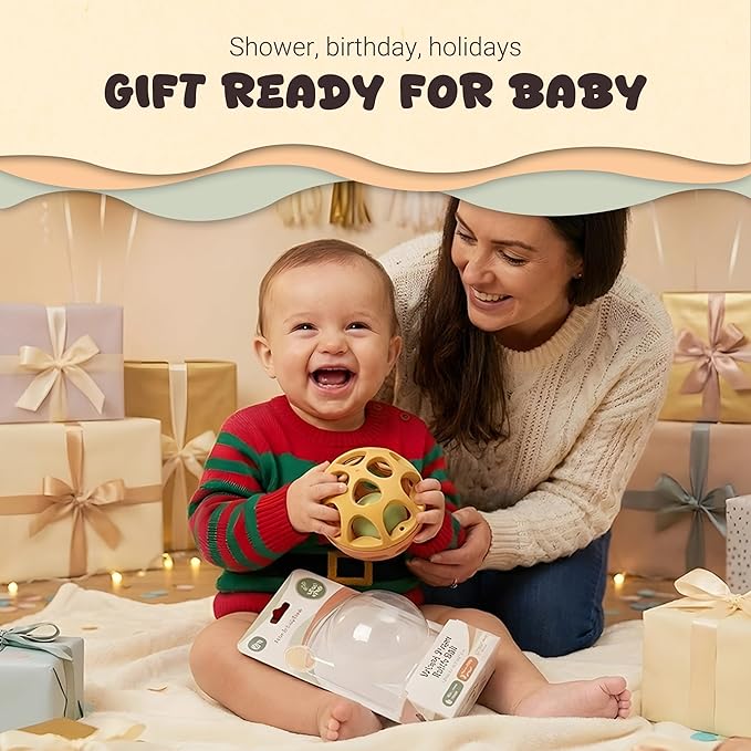 Baby Toys 6-12 Months, Wheat Straw Rattle Ball Teething Toys for Babies 0-6 Months, Christmas Gifts Stocking Stuffers for Boys & Girls 1 Year Old, Sensory Development Infant Toys