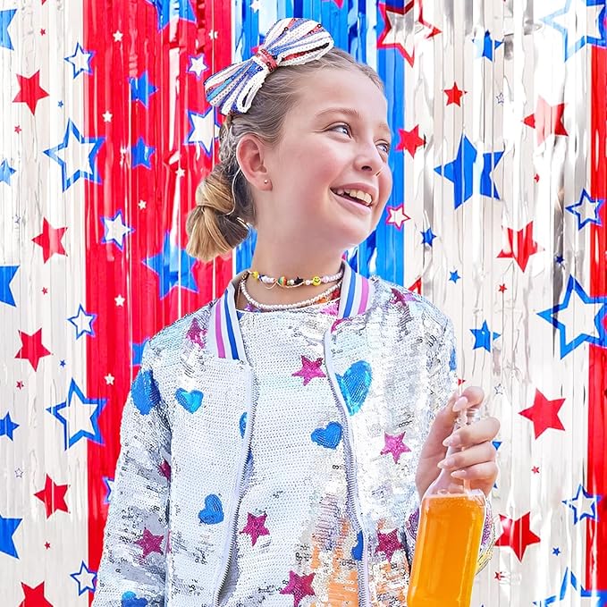 Bow Hair Clips for Girls 4th of July Girls Hair Accessories 5” Big Bows Hairpin Baby Barrettes Sequins Cheer Bows Red Blue Glitter Teens/Kids/Children