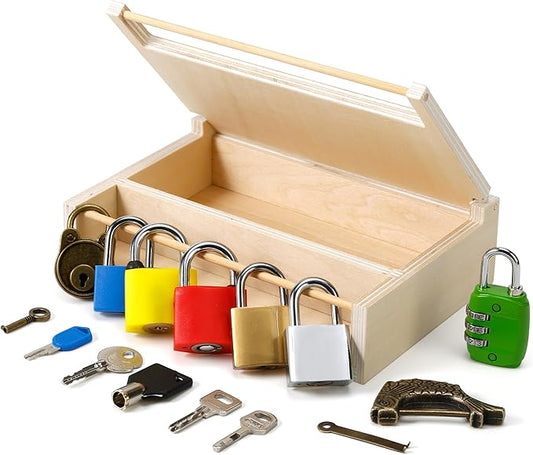 Woodtoe 8 PCS Montessori Lock and Key Toy, Montessori Toys for Toddlers 3 4 5 Year Old, Kids Tool Set, Montessori Materials Preschool Learning Toy, Fine Motor Skill, Educational Toys for Boy Girl 3-6