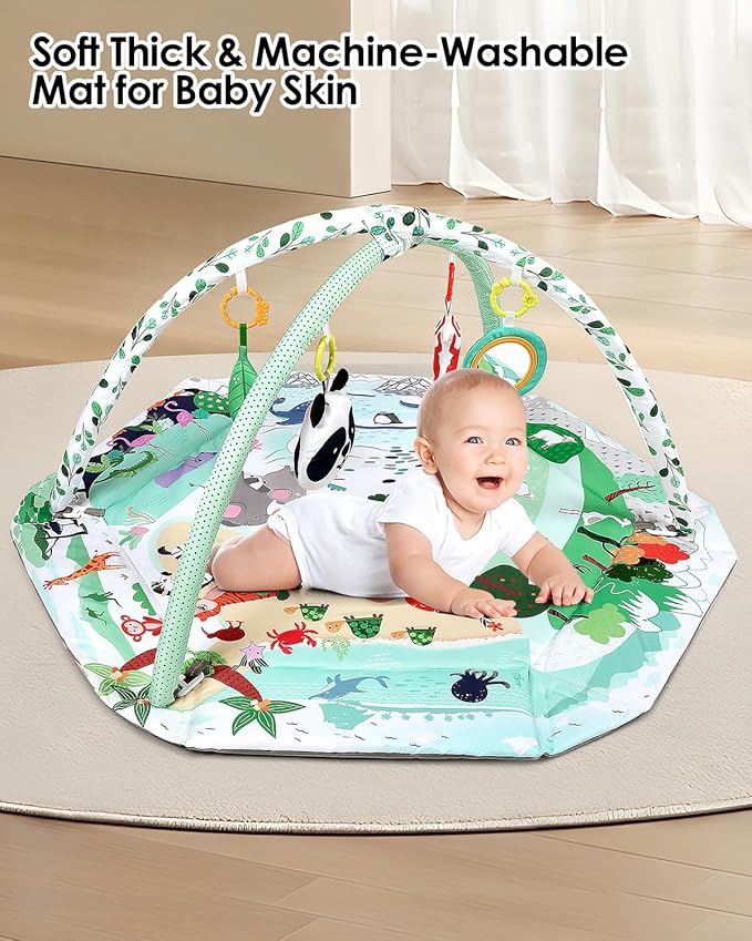 dearlomum 4-in-1 Interactive Activity Mat,Baby Play Mat with 6 Learning Toys, Motor Skill Development,Ball Pit with 18 Ocean Balls