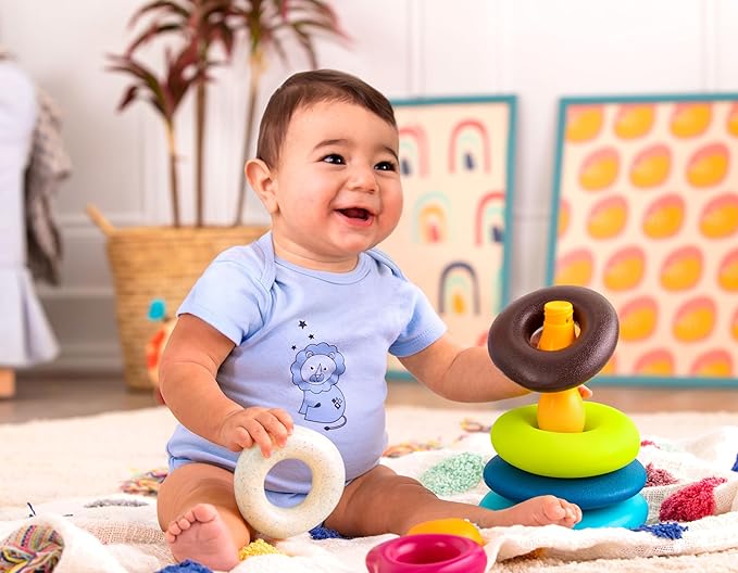 B. toys – Stacking Rings – Textured Ring Stacker for Babies – Early Development Toys – 100% Non – Toxic – Fun & Educational – Great for Dexterity & Cognitive Skills