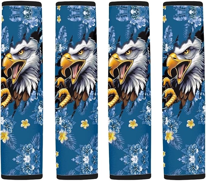 AFPANQZ Eagle Tropical Flowers Safety Seatbelt Cover Kit Car Auto Seat Belt Pads Covers Comfortable Driving Car Seats Accessories Backpack Bags Strap Pads Covers