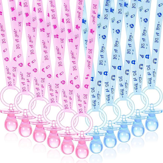 ZYFLSQ 60 Pieces Baby Shower Pacifiers Necklace, Acrylic Pacifier Necklaces for Baby Shower Games Girl Boy Charm, Party Favors, Decorations DIY, Table Scatter, Gender Reveal Necklaces(Pink&Blue)