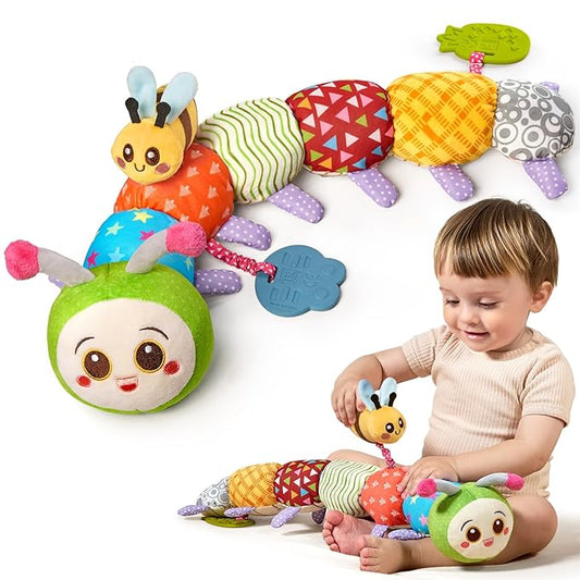 TUMAMA Baby Toys for 0 3 6 9 12 Months, Caterpillar Sensory Toy, Infant Baby Stuffed Animal Activity Soft Toys with Teether, Tummy Time Sensory Toys, Newborn Infant Sensory Toys Birthday Gifts