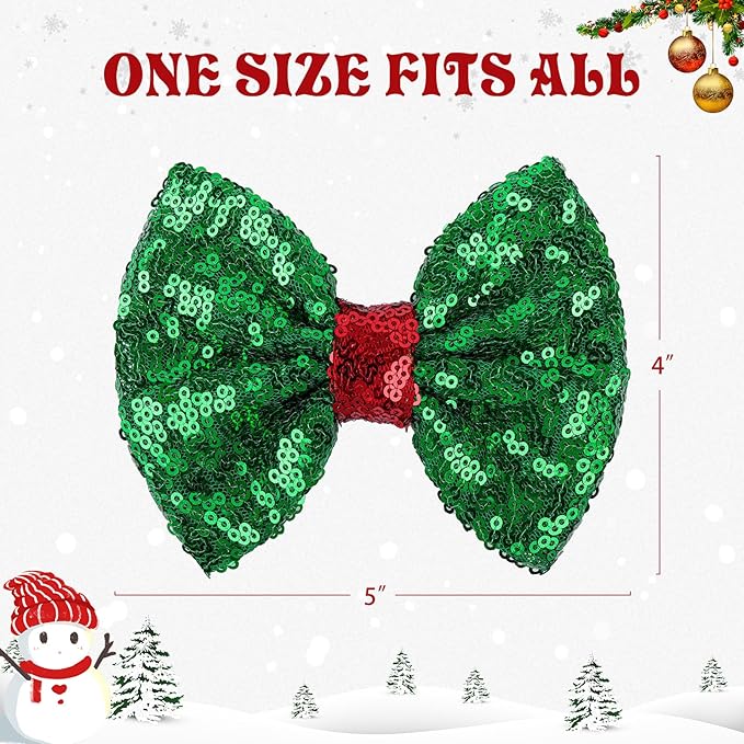 Christmas Hair Accessories - Sequins Bows Alligator Clips with Clips for Girls, Women, Toddlers in Red, White, Green