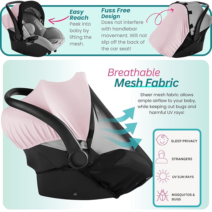 Car Seat Cover Baby - Infant Newborn Carseat Cover for Summer - Doona Car Seat Cover - Mosquito Net for Car Seat - Breathable Sunshade Extension Canopy Bug Protector