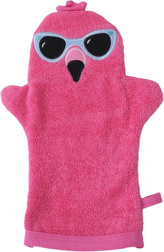 JN&LULU Baby Organics Bath Mitt Toddlers Bath Cotton and Soft Scrub Bathing Loofah Baby Shower Gifts (Flamingo)