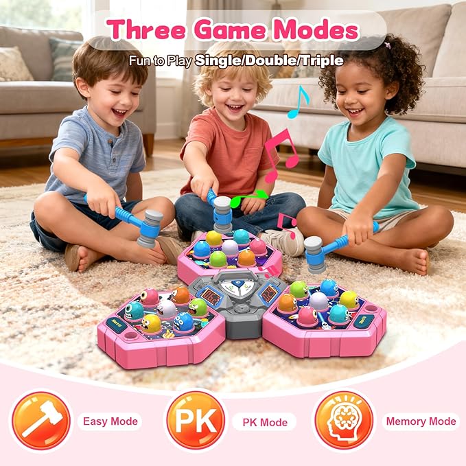 ANNKIE Whack Game Mole for Toddlers, Toys for 3 4 5 6 7+ Year Old Girls Boys,Pounding Toys for Age 3-8,Interactive Educational Toys with 3 Modes, Birthday Xmas Gifts for 3-12 Year Old Girls Boys Kids