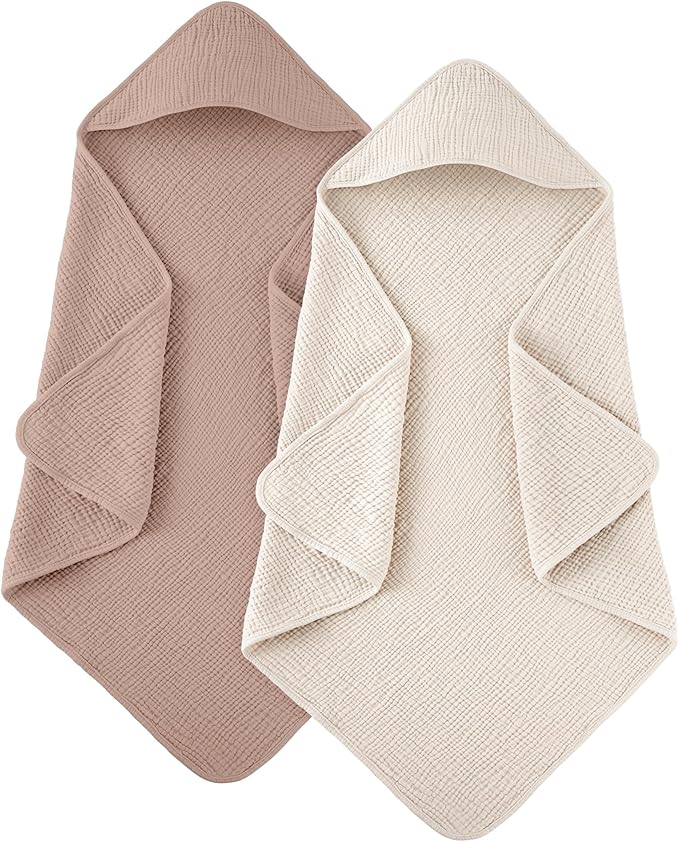 Susurration 2 Pack Thick Muslin Baby Towels, 100% Cotton Soft and Absorbent Baby Bath Hooded Towel for Newborn, Infant, Girls, Boys, Baby Essentials