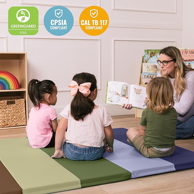 ECR4Kids SoftZone 6-Section Rainbow Runway Activity Mat, Folding Playmat, Earthtone