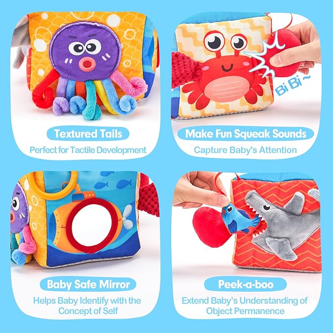 hahaland Baby Sensory Book & Baby Sensory Tissue Box Toy