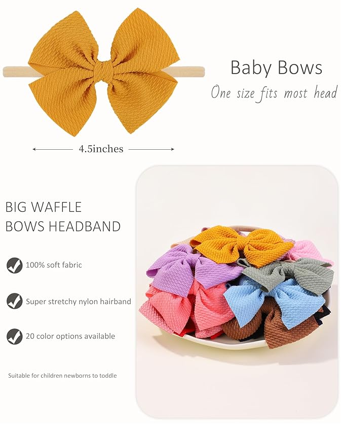 jollybows 20pcs Baby Girls Hair Bows Headband Nylon Hair Band Elastic Hair Accessories for Kids Infants Toddlers