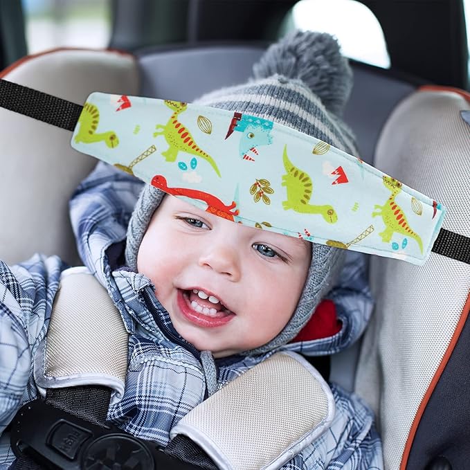 HESTYA 2 Pcs Carseat Head Support Toddler, Stroller Seat Headrest for Sleeping Traveling, Neck Relief Headband Strap for Kids Children Toddler Infant(Dinosaur and Dolphin)