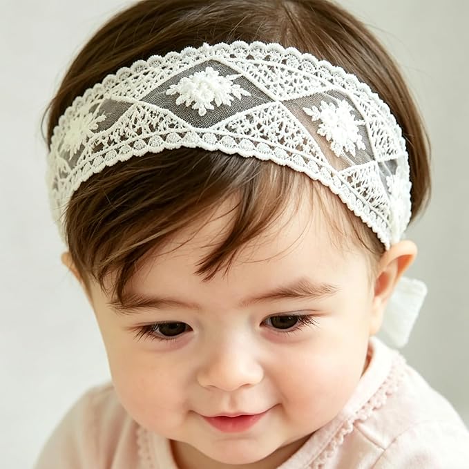 Baby Girls Hairband Soft White Bow Lace Headband Elastic Floral Hairbands Hair Accessory for Newborn Infant Toddler
