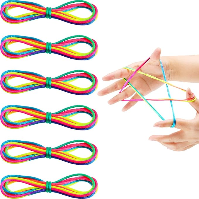 meekoo 6 Pieces Cats Cradle String Hand Game Finger String Toy Supplies, 165 cm Length, Rainbow Color