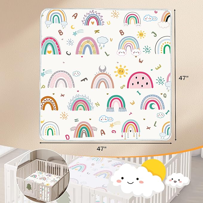 Baby Play Mat, 1-Inch Thick Foam 47" X 47" Playpen Mat,Waterproof & Non - Slip Playmat for Baby Play on Floor, Wipe - Clean, Ideal for Infants, Toddlers & Kids' Crawling and Tummy Time(Rainbow)