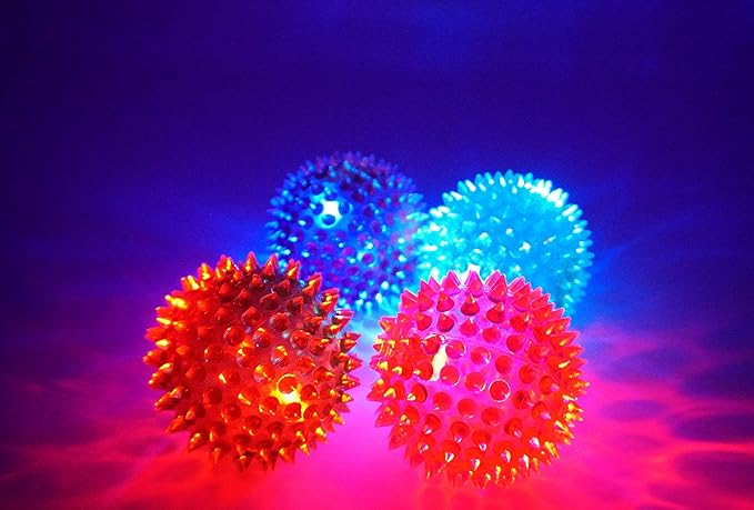 JA-RU Large 3.25" Light Up Spiky Rubber Ball (8 Balls) Spike Sensory Toy for Kids. Squishy Bouncy Dog Toy. Therapy Stress Fidget. Party Favor. Plus 1 Sticker. 699-8s