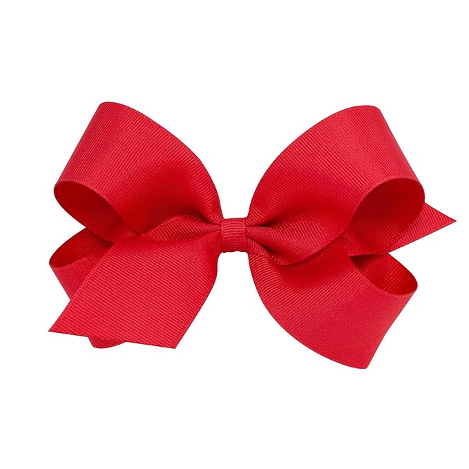 Wee Ones Girls' Classic Grosgrain Hair Bows with Plain Wrap Center, No-Slip Hair Clip, Handmade, Red, Large