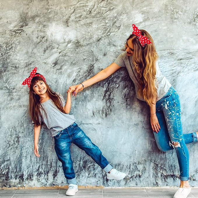 WILLBOND Parent Baby Girl Turban Headband 2 Pcs Girl Red Black Plaid Headbands with Bow for Mom Baby Mother's Day