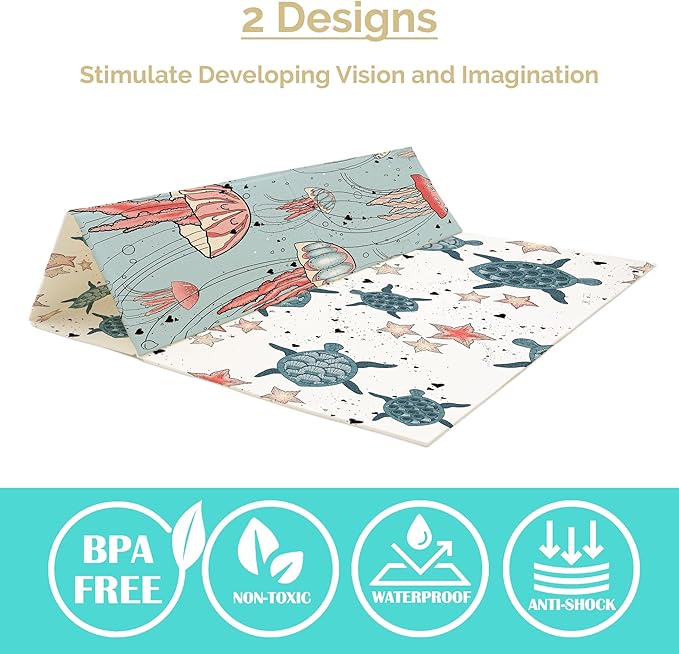 JumpOff Jo Foldable Foam Play Mat – Large Waterproof Baby & Toddler Activity Floor Mat, Double-Sided 70 x 59 Inch Play Surface