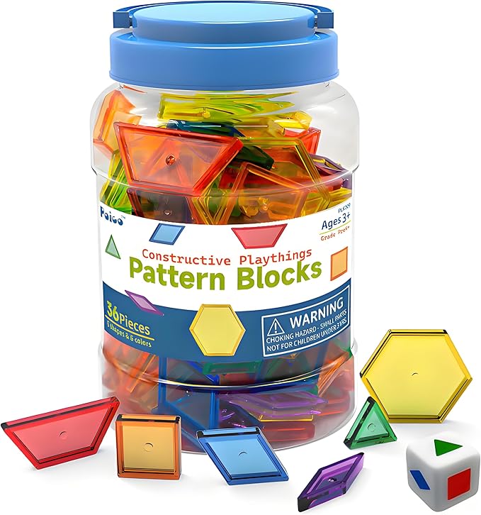 EXBEPE Translucent Pattern Blocks for Classroom 140 Pcs Kids Light Table Manipulatives Toys Education Learning Geometric Shapes