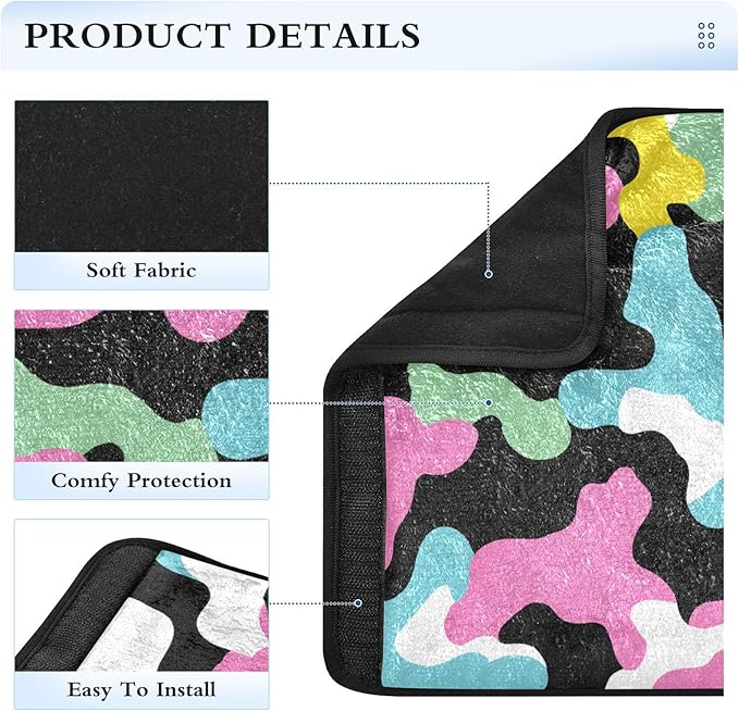 2 Pack Seatbelt Covers Seat Belt Cover Pad for Adults Boys Girls Car Seat Strap Covers Pads Cushion Universal Shoulder Strap Pad Protector for Backpack Camera Bag 10x7.7Inch Colorful Cow Print Black