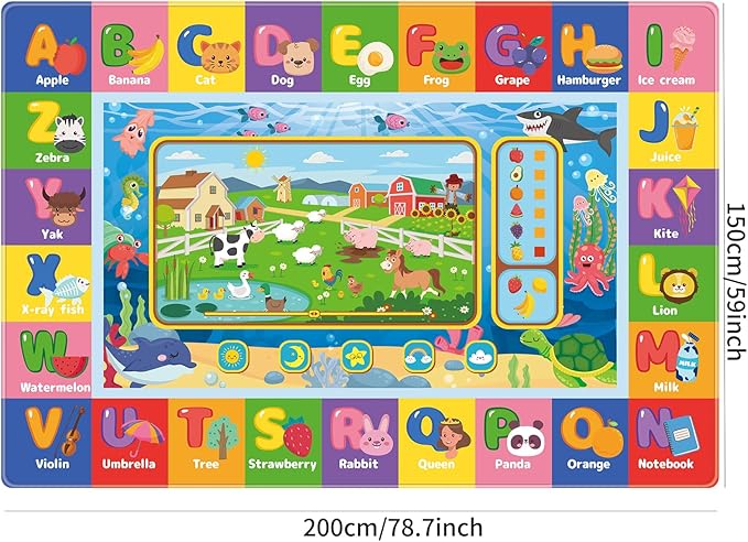 Baby Play Mat for Floor, Kids Playmat Baby Crawling Mats Educational Tummy Time Mats Soft ABC Play Mat for Babies Infants Floor Mat for Kids Learning Playing (78.7X59 INCH, Style 1)