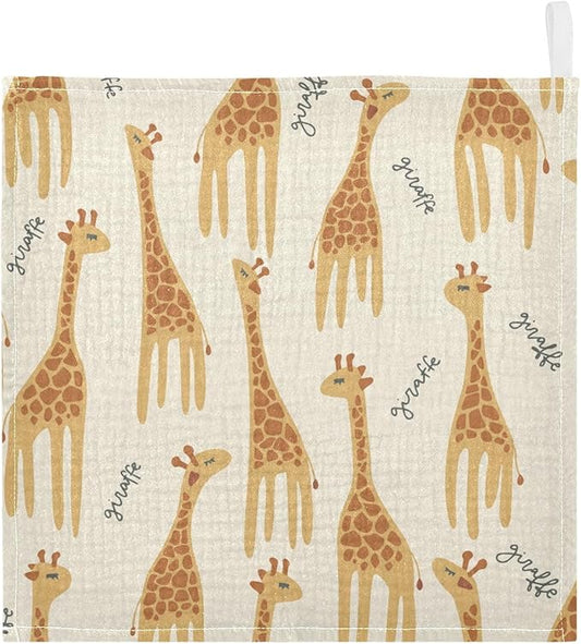 vvfelixl Giraffe Safari Print Baby Burp Cloths Baby Muslin Washcloths for Boys Girls Cotton Baby Face Towel for Newborn Infants Soft and Absorbent 11.8 X 11.8In, 5 Pack