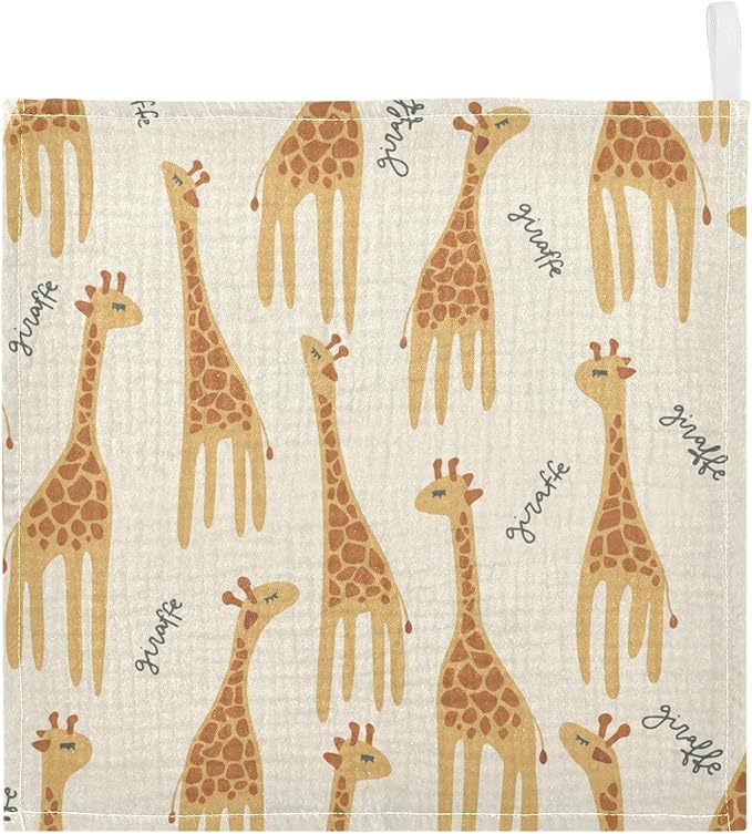 vvfelixl Baby Muslin Washcloths Giraffe Safari Print Baby Burp Cloths Cotton Baby Face Towel for Newborn Infants Boys Girls Soft and Absorbent 11.8 X 11.8In, 3 Pack