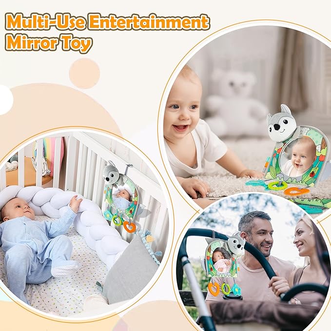 Lynncare Car Seat Toy, Baby Car Mirror Toy for Rear Facing, Travel Baby Activity Center with Hanging Engaging Toys for Infants Babies 0-6-12-18 Months Boy Girl