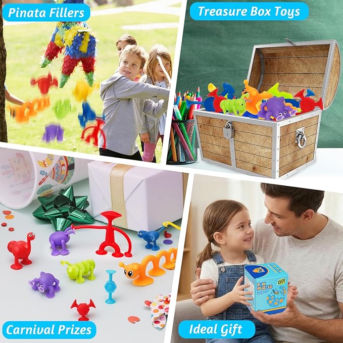 32Pcs Bath Toys for Kids Ages 1-3 2-4 4-8, Sensory Fidget Building Suction Cup Toy Mold Free Bath Toy for Toddlers Airplane Car Window Travel Road Trip Essentials Party Favor Treasure Carnival Prizes