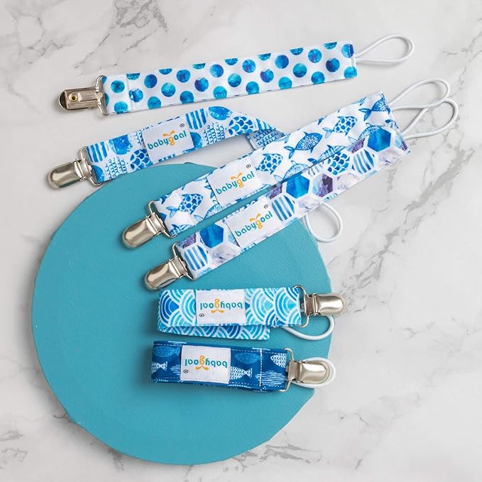 babygoal Baby Ocean Blue Pacifier Clips, 6 Pack Pacifier Holder Clip for Girls and Boys Fits for Most Pacifiers and Binkies