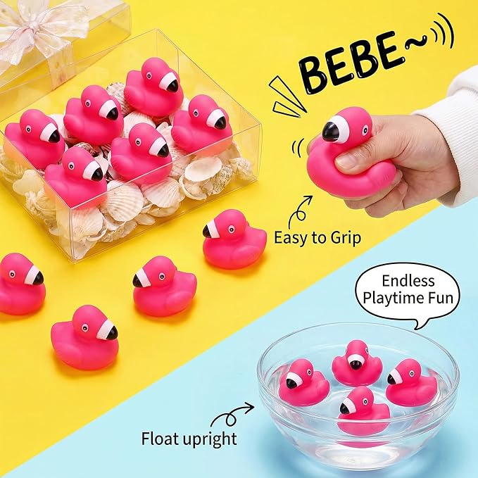 Goaste 50 Pieces Flamingo Rubber Ducks Bulk, Pink Flamingo Bath Toys, Cute Floating Squeaky Bathtub Ducks for Baby Shower, Birthday Party, Cake Decoration, Classroom Prizes