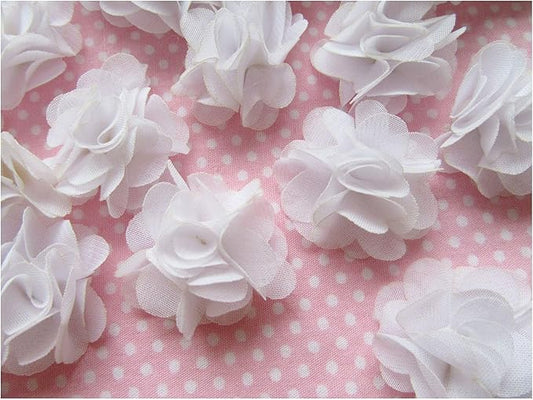 YYCRAFT Pack of 30 Cute Mini Chiffon Flower 1 Inch Hair Flower Headband-White