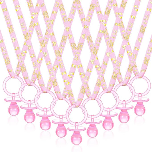 Geiserailie 36 Pcs Baby Shower Pacifiers Necklace Acrylic Pacifiers Necklace Charm Party Favors for Girls Boys Baby Shower Party Decorations Table Scatter(Pink)