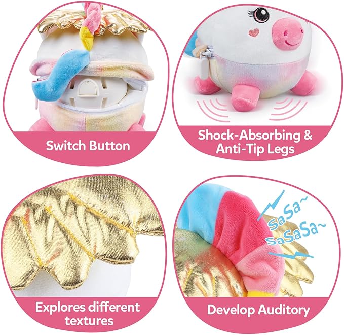 Baby Girl Toys 6-12 Months - Unicorn Crawling & Moving Musical Toy, Vibrating Tummy Time Baby Toy with 48 Songs & Recording, Interactive Gift for 6-12 Month Babies