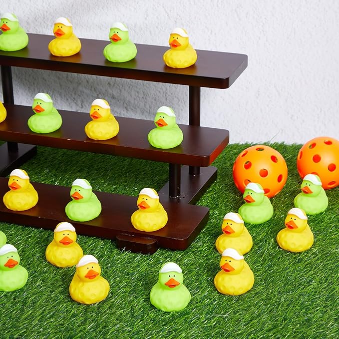 Deekin 24 Pcs Dink Ball Rubber Ducks 2 Inch Bulk Sport Party Favors for Team Events Decorations Birthday Party Supplies Club Player Gift