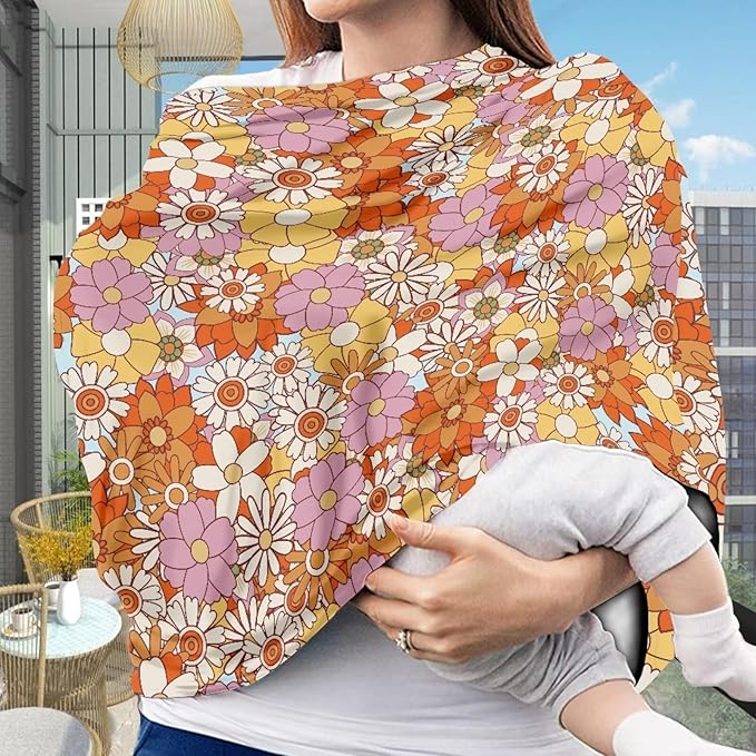 Colorful Hippie Infant Stroller Cover Multi-Purpose Durable Stroller Canopy Covers Windproof Car Seat Canopy Cover Dust Cover Privacy Protection Breastfeeding Shawl