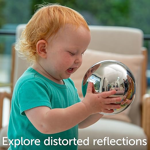 TickiT - 9322 Sensory Reflective Balls - Set of 4 - Mirrored Spheres for Babies and Toddlers - Stainless Steel Sensory Balls for Reflections and Color - For Stylish Nurseries and Bedrooms