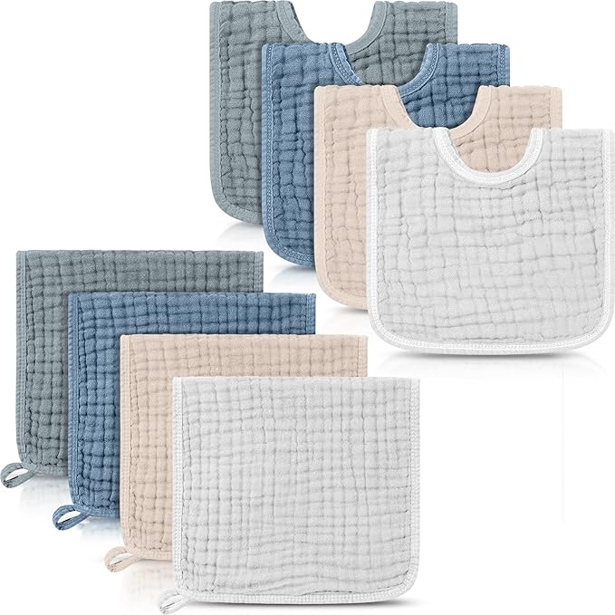 Tallew 8 Pack Muslin Burp Cloths and Baby Bibs for Boy Girl 20" x 10" Cotton Baby Bandana Drool Bibs Muslin Burp Cloths Absorbent Rag for Newborn Toddler Infant Gifts(Light Blue)