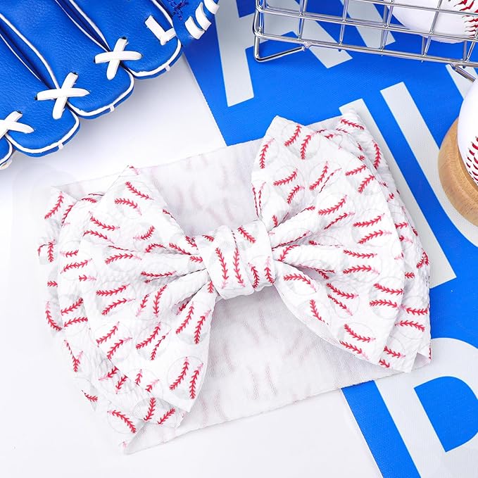 Baseball Baby Bows Headbands Game Day Hair Bow High Stretchy Soft Nylon Headbands Handmade Hairbands with Bows Hair Accessories for Infant White Red