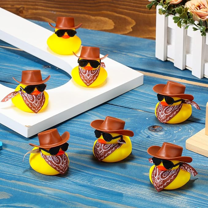 Sosation 24 Set Cowboy Rubber Duck Bulk Mini Yellow Duckies Party Tiny Ducks Toy with Cowboy Hat Paisley Bandanas Sunglasses for Birthday Party Favor(Classic Style)