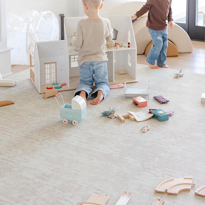 Little Landings Baby Play Mat for Floor - Sandstone (6x6ft) - Premium EVA Foam Play Mat for Babies & Toddlers (Ages 0-5+) Non-Toxic Playmat for Tummy Time, Crawling & Playroom - Stylish & Comfortable