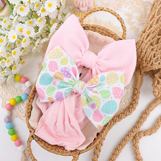 YanJie Easter Headband bow Pink Egg Carrots Printed Nylon Hairbands Bunny Headband Easter Hairbands Hair Accessories Gifts for Toddler