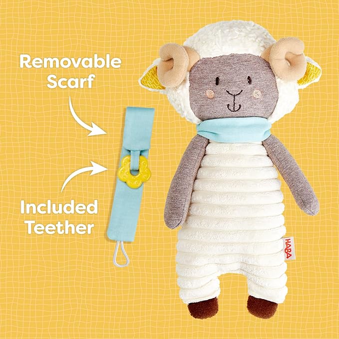 HABA Woolbert The Ram Lovey Set - Stuffed Animals for Babies, Pacifier Clips, Sensory Toys & Baby Teething Toys Ideal for Ages 0 Months+