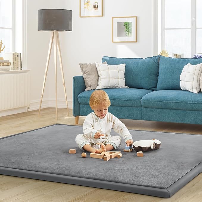 Baby Play Mat for Floor Nursery Rug Muscle Mat Area Rug Playroom Rug 74"x50" Playpen Mat Memory Foam 1.3" Thick Crawling Mat for Babies,Toddlers, Infants, Kids,Grey