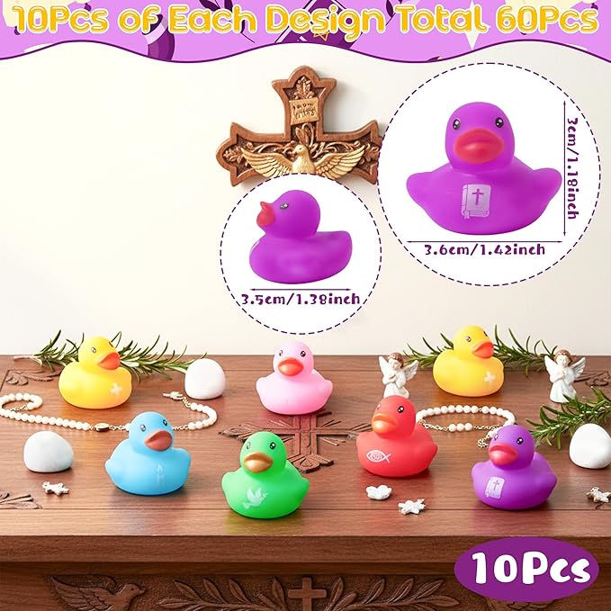 Haooryx Christian Mini Rubber Duck - 120Pcs Religious Cross Jesus Novelty Duck Squeak Bathtub Float Bath Toy for Church Event Classroom Reward Birthday Gift Religious Party Favor Easter Basket Stuffer