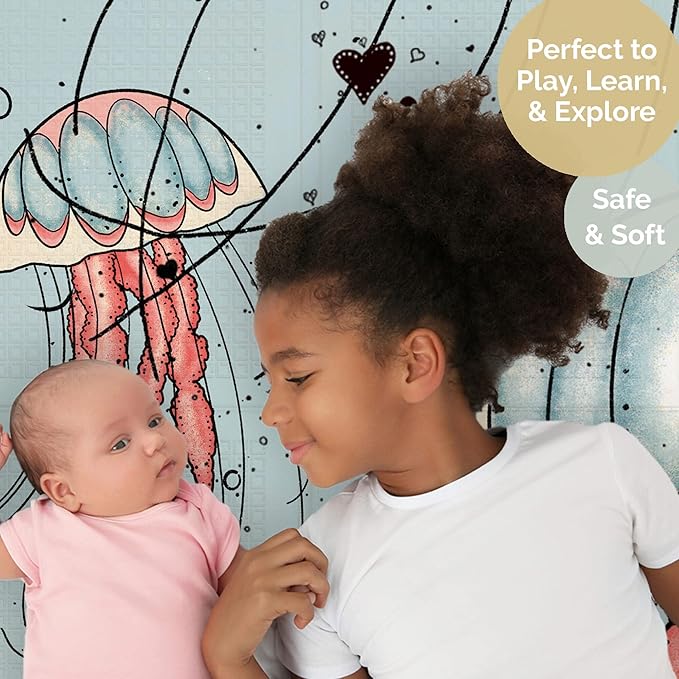 JumpOff Jo Foldable Foam Play Mat – Large Waterproof Baby & Toddler Activity Floor Mat, Double-Sided 70 x 59 Inch Play Surface
