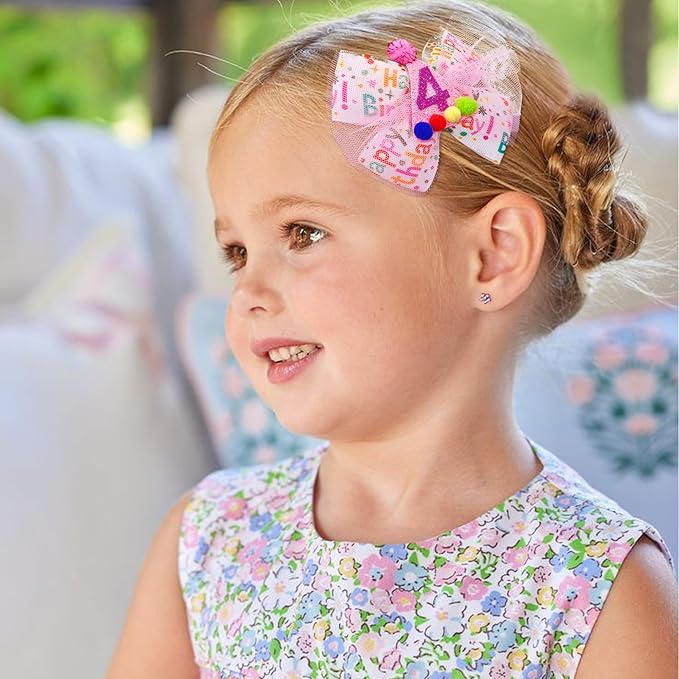 Sprinkle Confetti Hair Bow - First Birthday Pink Party Decoration for Baby Girls, Ice Cream Theme Birthday (4th Girls Hair Bow)
